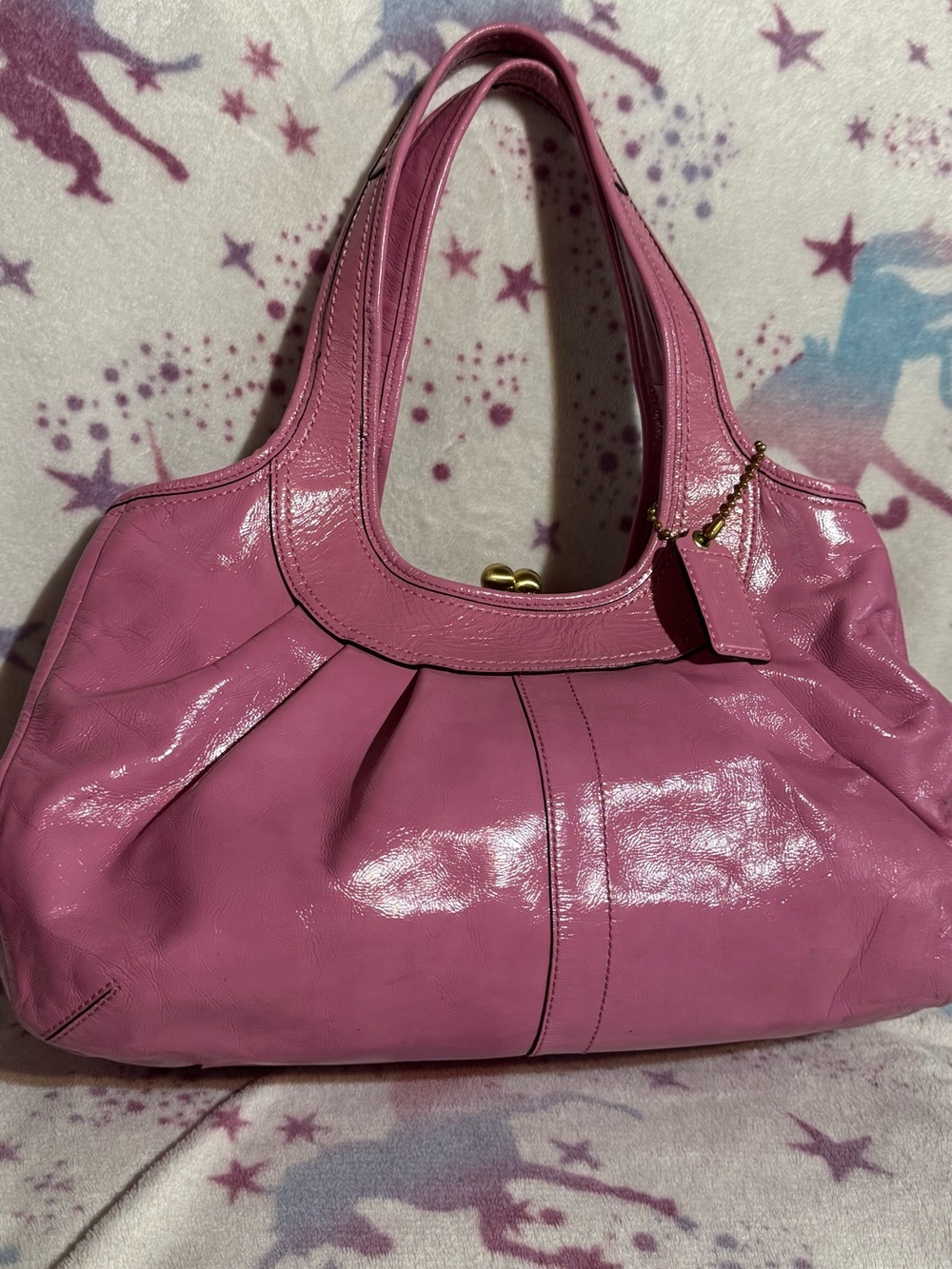 Coach Barbie Pink Patent Leather Kisslock Ergo Shoulder Bag
